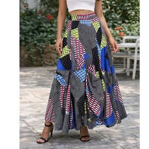 AKIRA CHICAGO Black Label NWOT Multi Print High Waist Asymmetrical Ruched Skirt